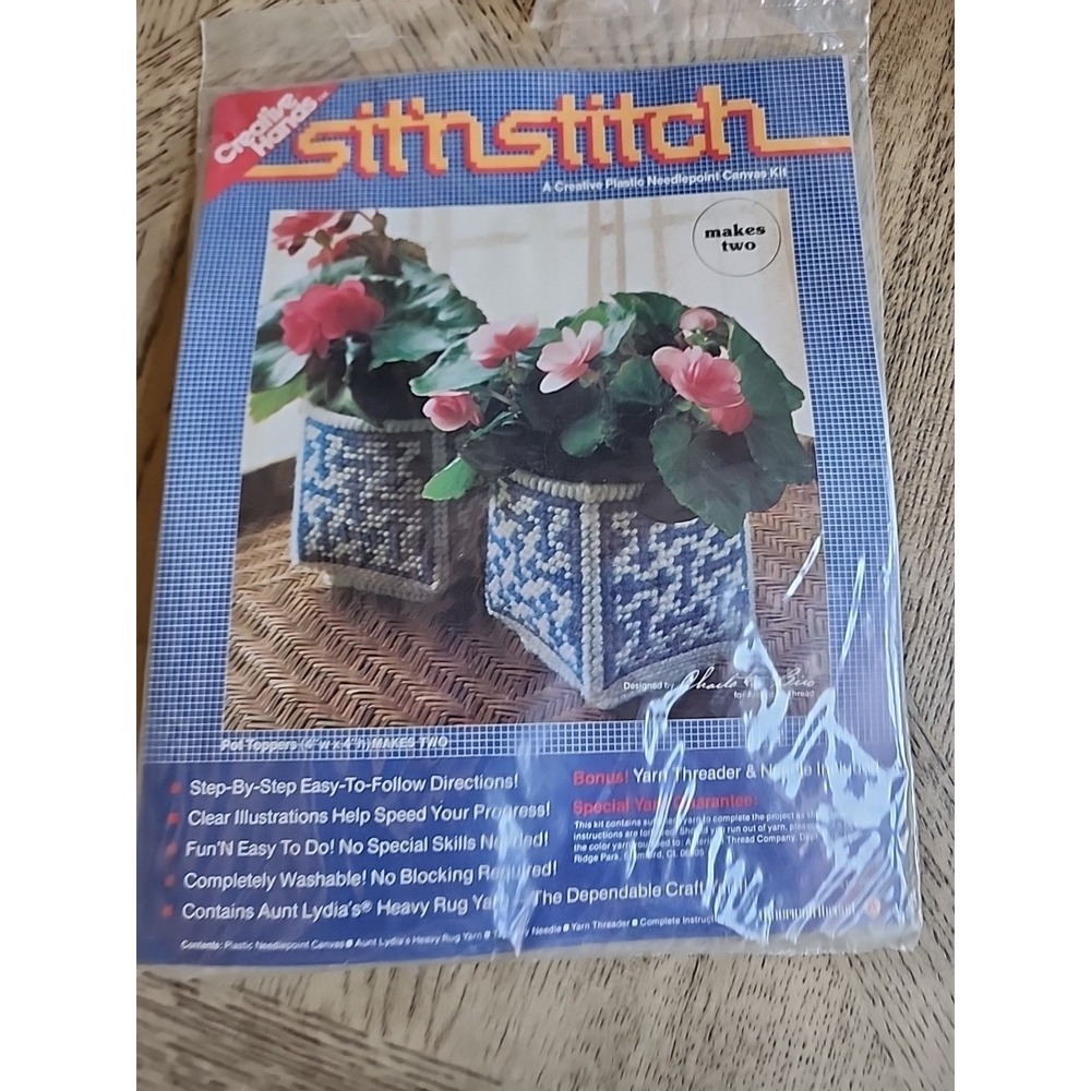 Plastic Canvas Kit Sitnstitch American Thread Pot Toppers Boxes 2 Vintage New
